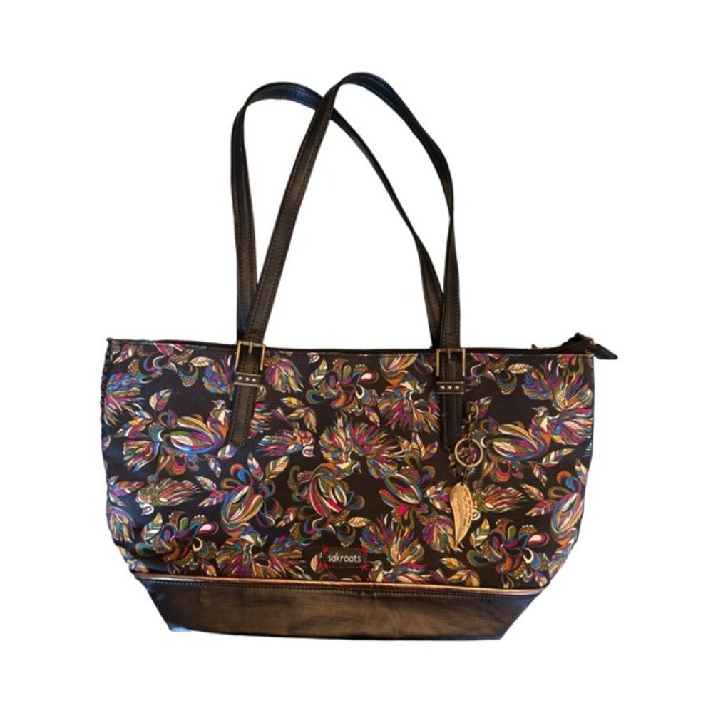 NWOT Sakroots Artist Circle Metro Tote. Black floral.